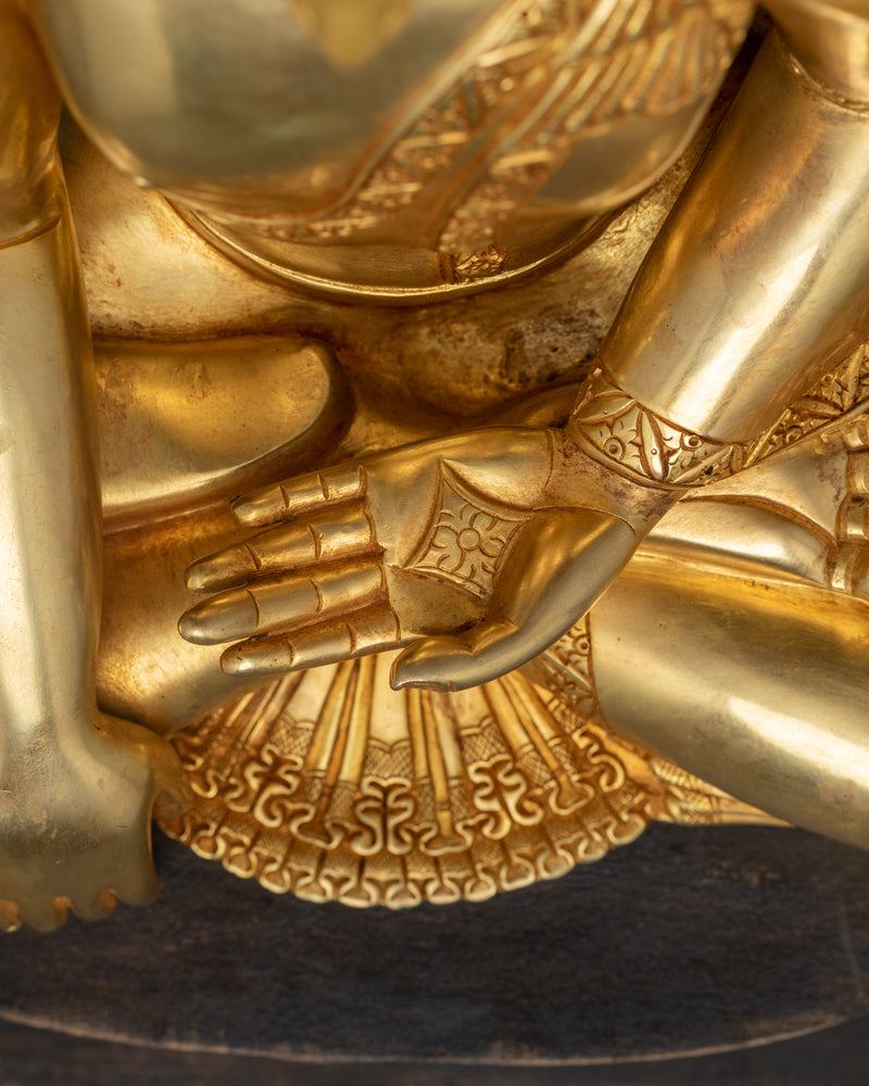 Tibetan Shakyamuni Buddha | 24K Gold Gilded Copper Statue with Wooden Base