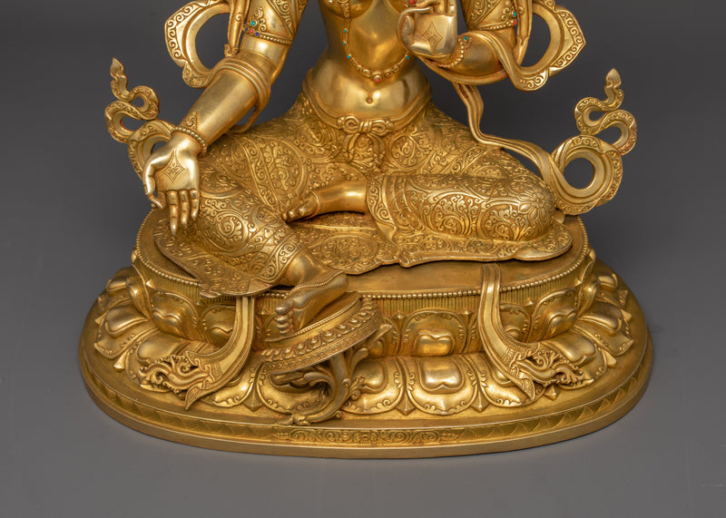 Hand-Sculpted Green Tara | The Compassionate Deity in 24K Gold