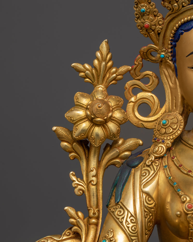 Hand-Sculpted Green Tara | The Compassionate Deity in 24K Gold