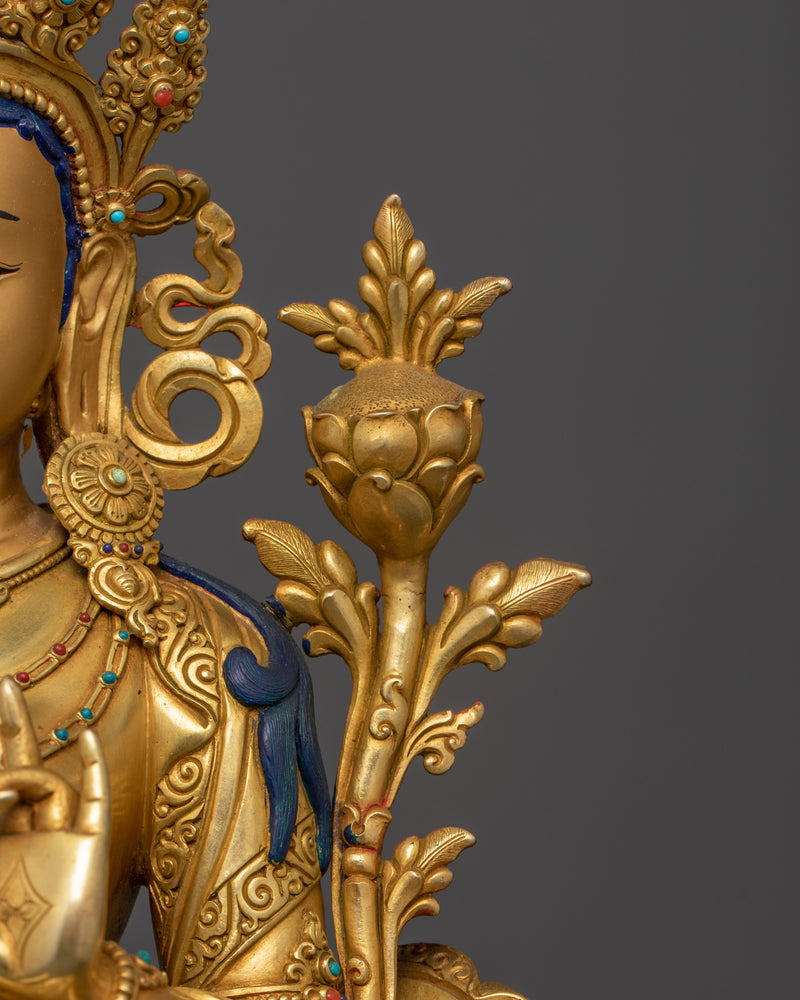 Hand-Sculpted Green Tara | The Compassionate Deity in 24K Gold