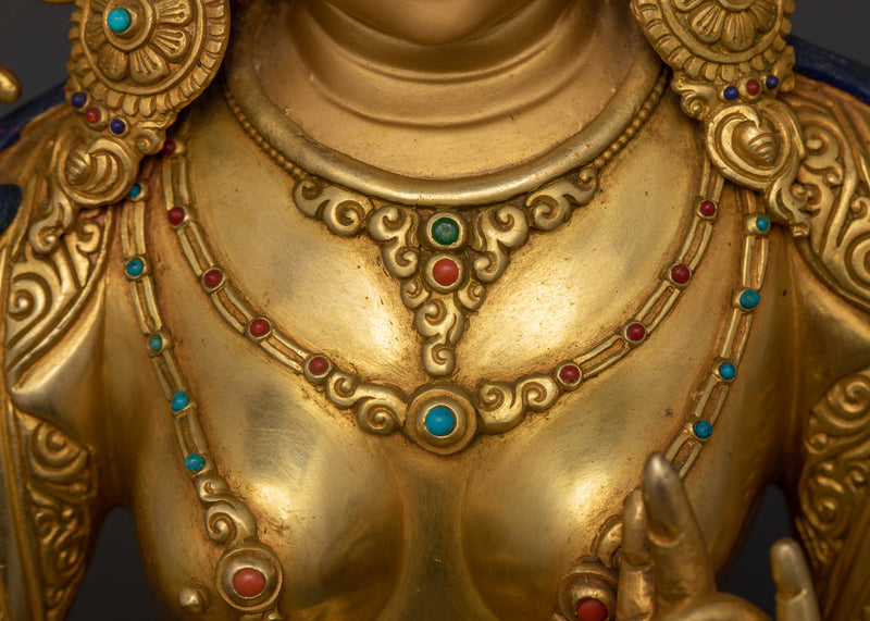 Hand-Sculpted Green Tara | The Compassionate Deity in 24K Gold