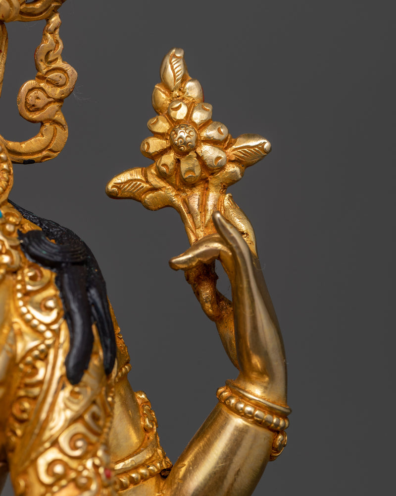 Loving Kindness Chenrezig | The Embodiment of Compassion in 24K Gold Gilded Detail