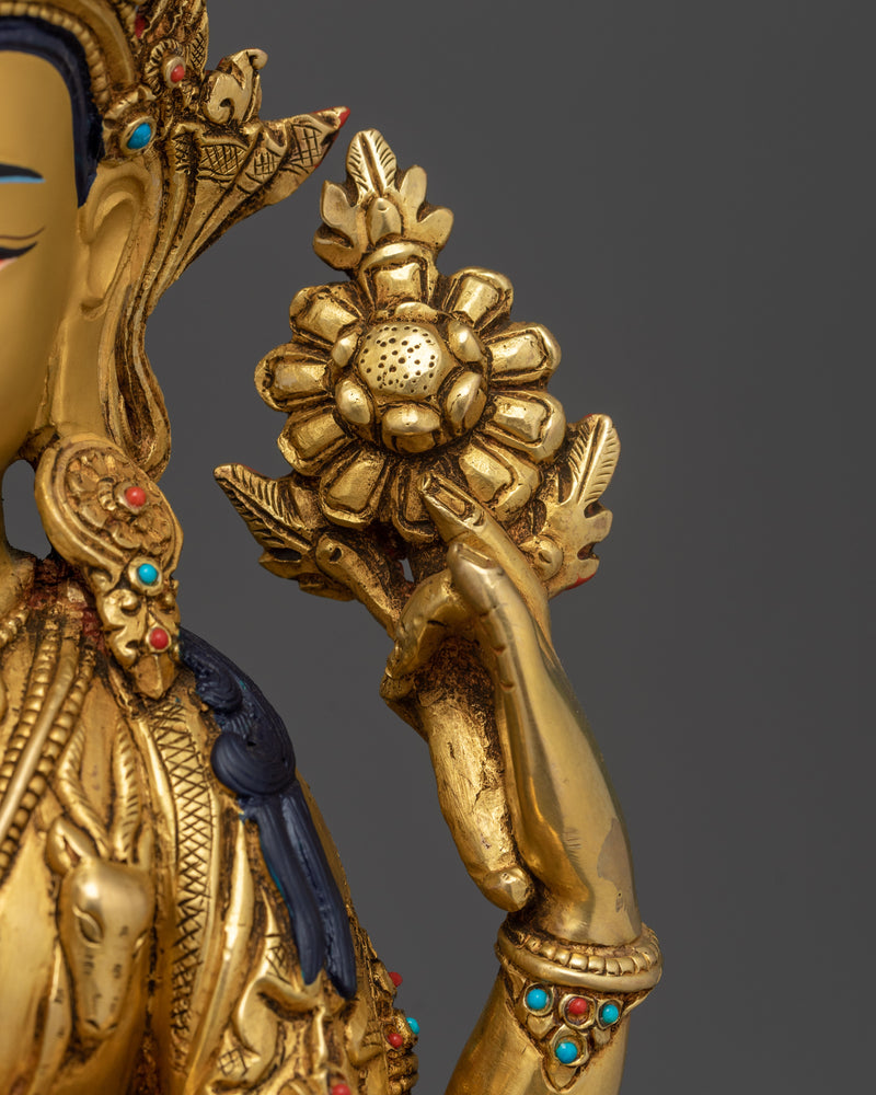 Tibetan Chenrezig Sculpture | 24K Gold Gilded Serene Art