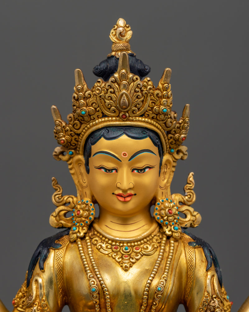 24K Gold Gilded Prajna Paramita Figurine | Dharma Bodhisattva