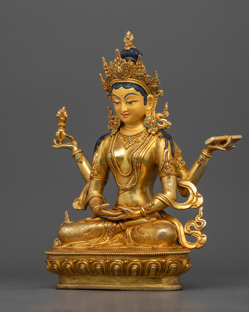 24K Gold Gilded Prajna Paramita Figurine | Dharma Bodhisattva