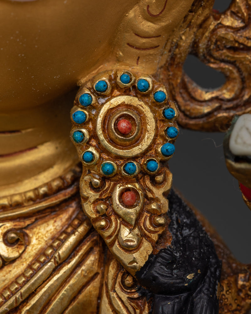 Meditational Deity Manjushri | 24K Gold Gilded with Hand Carved Gemstones