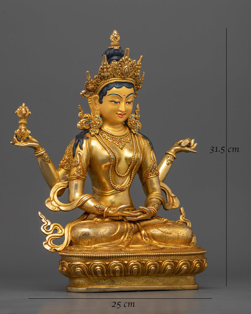 24K Gold Gilded Prajna Paramita Figurine | Dharma Bodhisattva