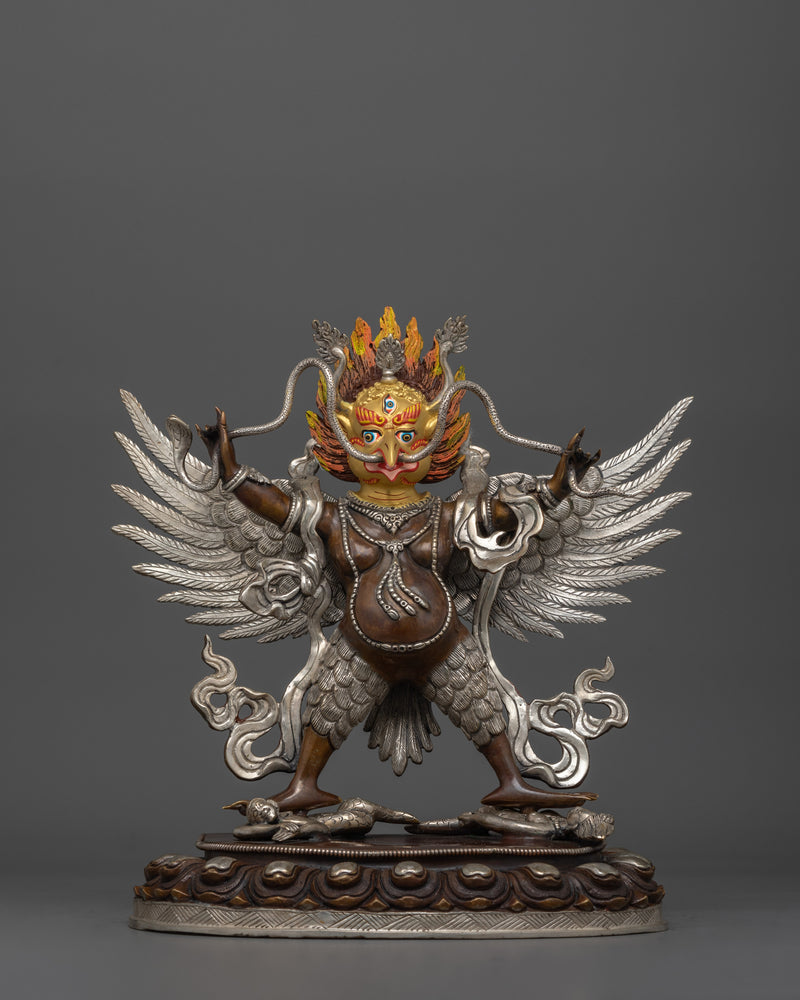 14.4-Inch Wrathful Garuda Statue | Silver-Plated Protector