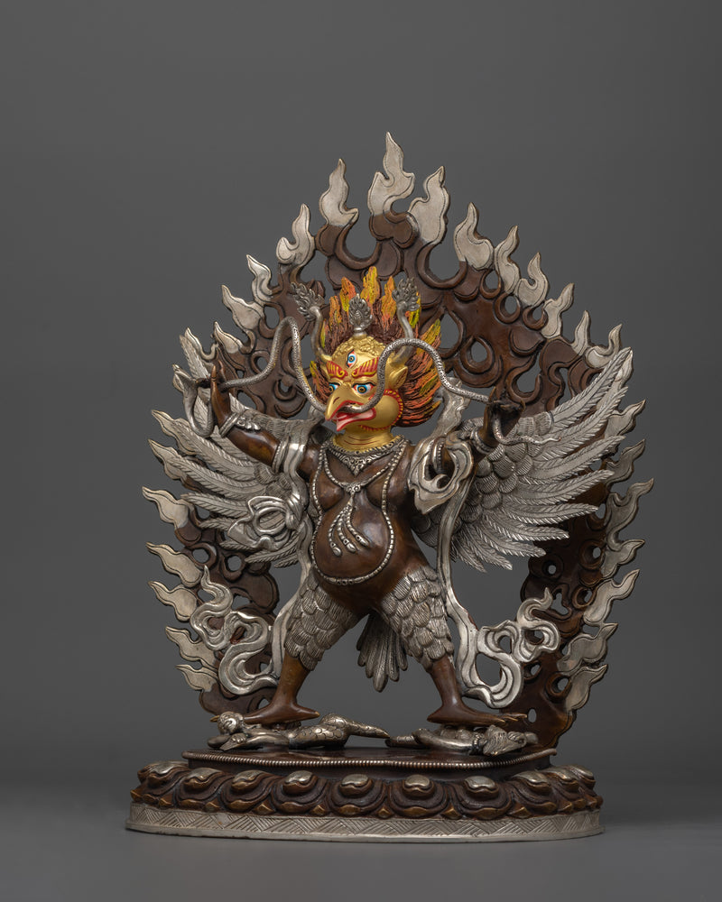 14.4-Inch Wrathful Garuda Statue | Silver-Plated Protector