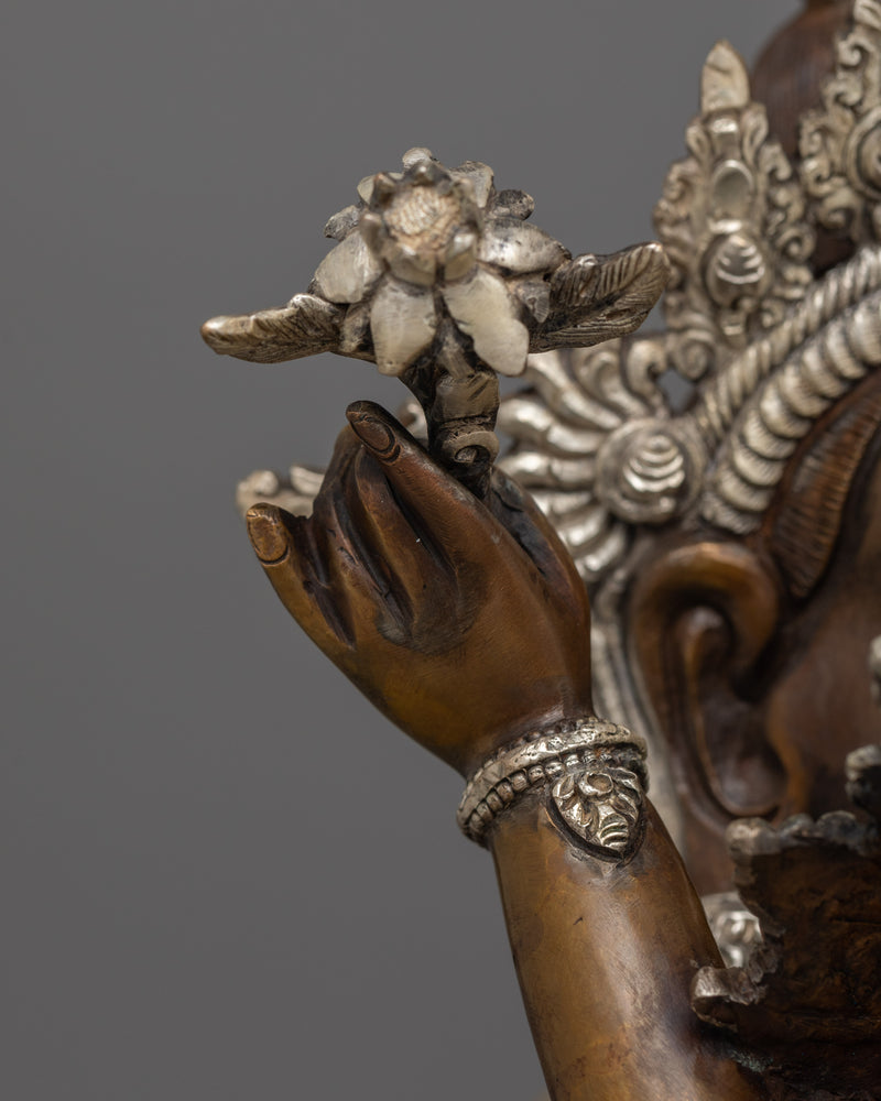 Red Dzambhala with Consort Vasudhara Statue | Handcrafted Oxidized Copper