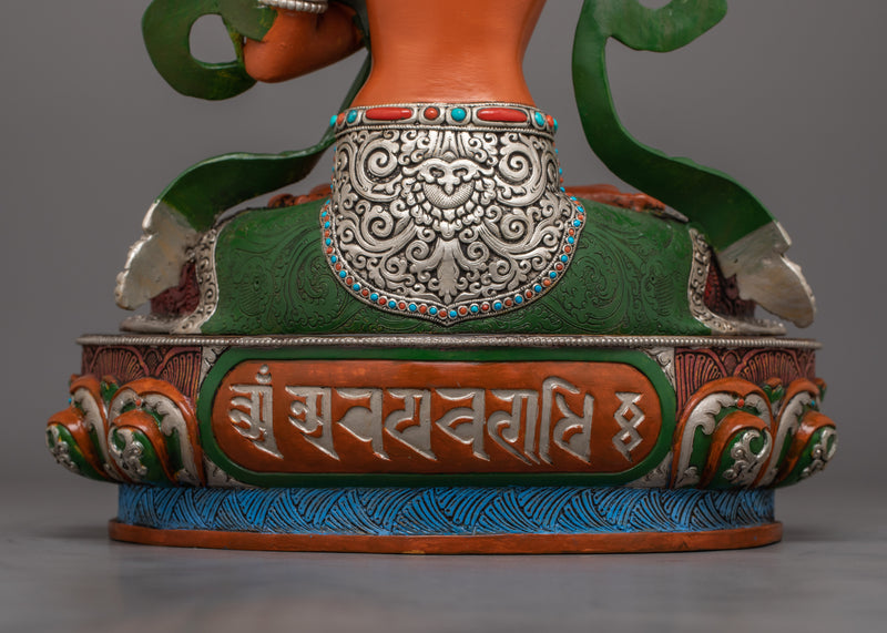 Hand-Carved Manjushri Prayer Tibetan Statue | Silver-Plated and Hand-Painted Sculpture