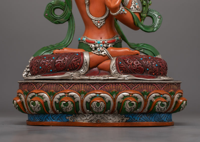 Hand-Carved Manjushri Prayer Tibetan Statue | Silver-Plated and Hand-Painted Sculpture