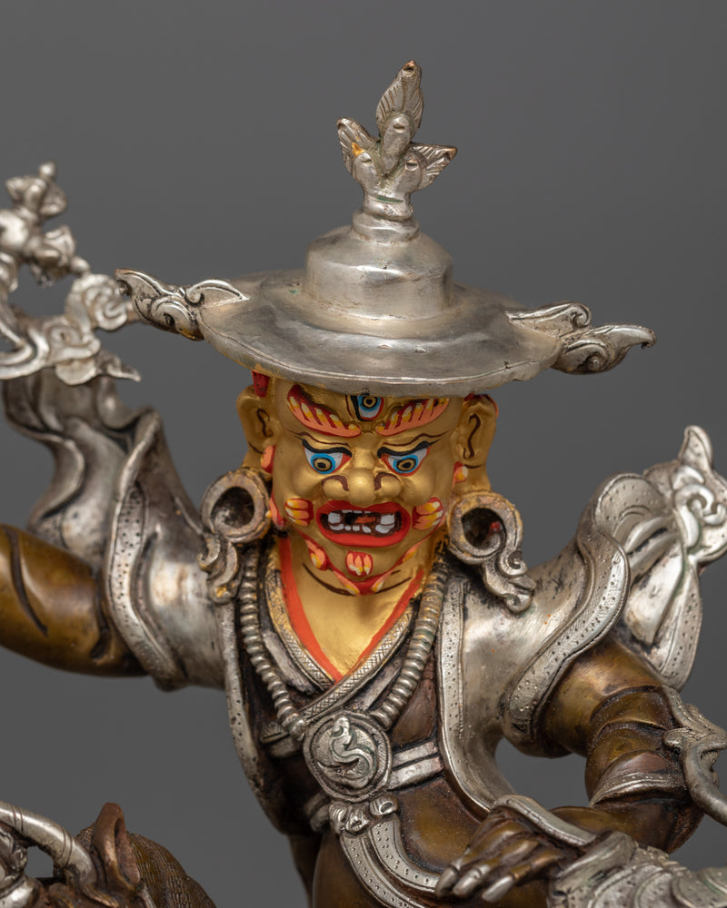 Damchen Garwa Nagpo Statue | Gold and Oxidized Copper Sculpture