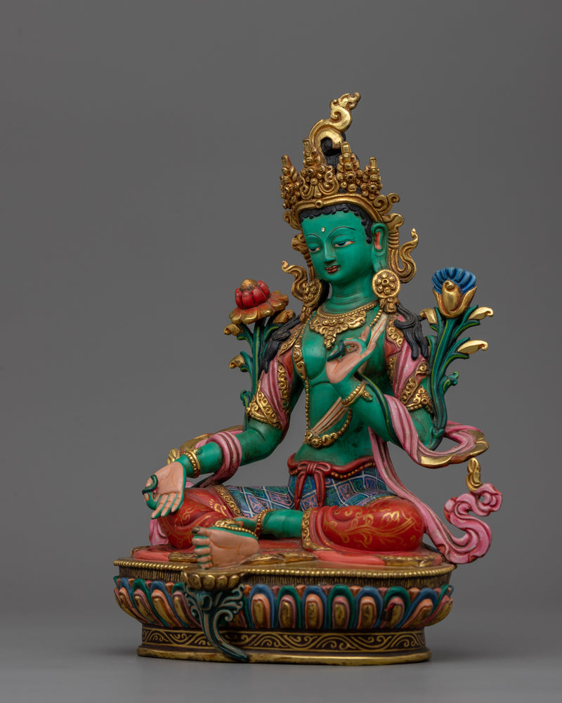 Compassionate Green Tara Yoga Decor | Tibetan Art and Craftsmanship