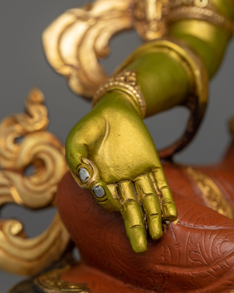 Hand-Carved Liberation Green Tara Statue | 24K Gold Gilded Tibetan Sculpture