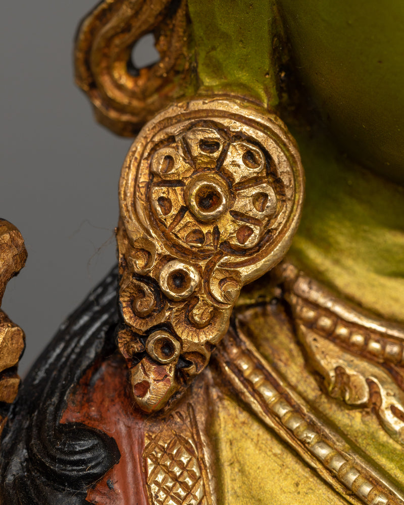 Hand-Carved Liberation Green Tara Statue | 24K Gold Gilded Tibetan Sculpture