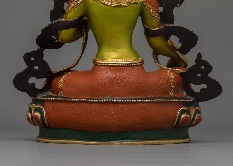 Hand-Carved Liberation Green Tara Statue | 24K Gold Gilded Tibetan Sculpture