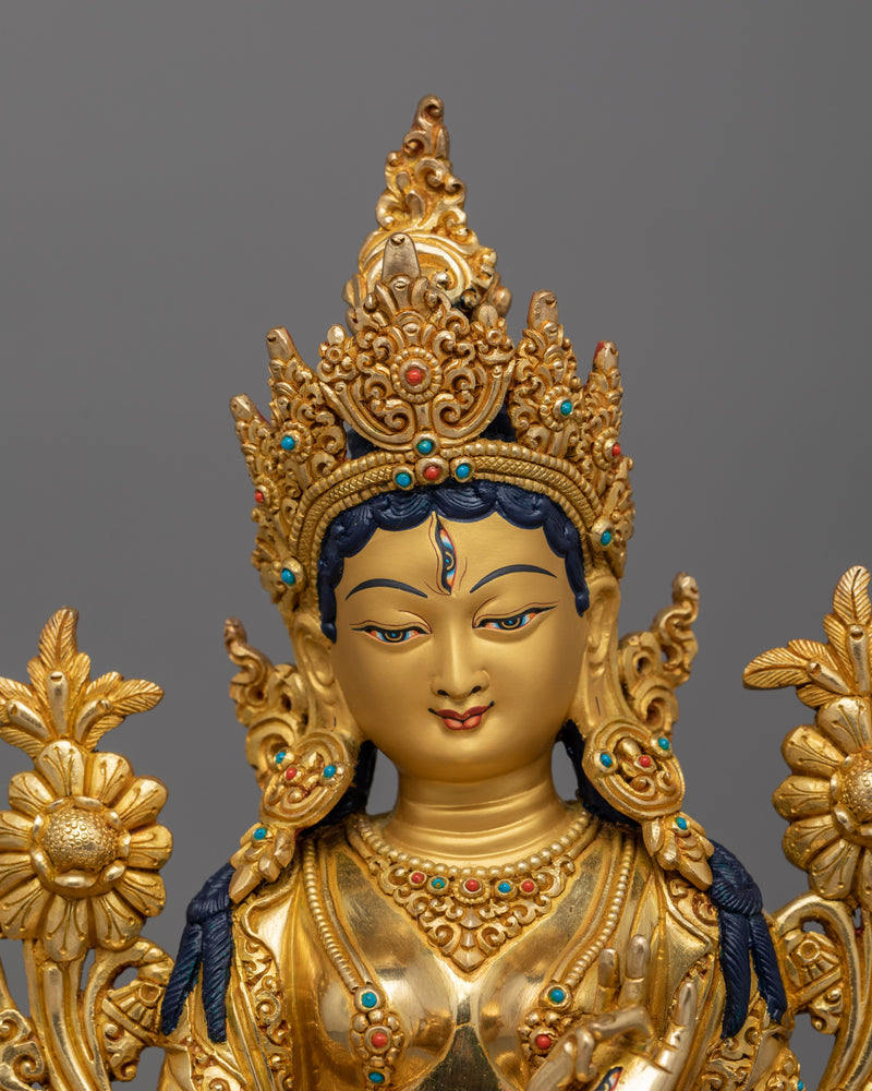 Hand-Carved Tibetan Sita Tara (White Tara) Statue | Compassionate Tara