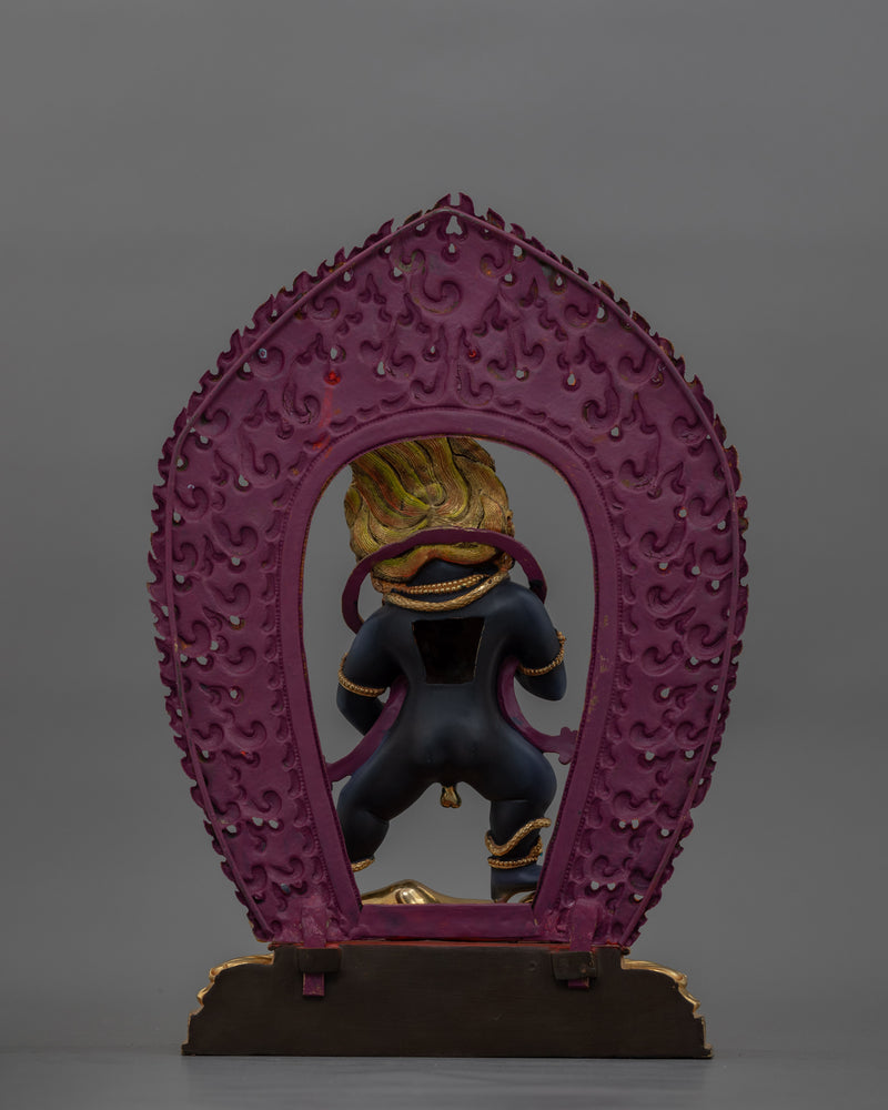 Hand-Carved Wrathful Black Dzambhala Statue | 24K Gold Gilded Tibetan Sculpture