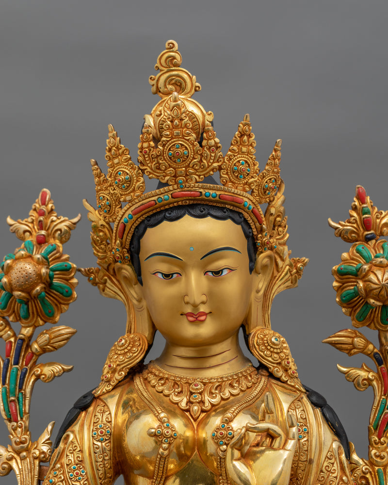 Hand-Carved Green Tara Compassionate Deity Statue | Tibetan Sculpture