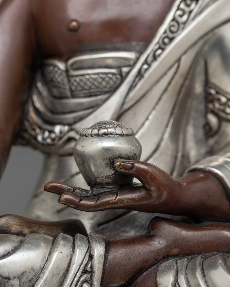 Oxidized Silver-Plated Shakyamuni Buddha Figurine | Sage of Shakya Clan