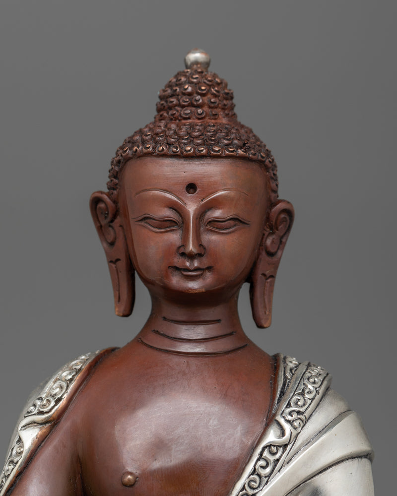 Oxidized Silver-Plated Shakyamuni Buddha Figurine | Sage of Shakya Clan