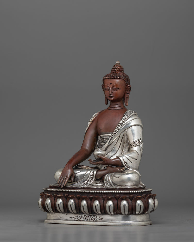 Oxidized Silver-Plated Shakyamuni Buddha Figurine | Sage of Shakya Clan