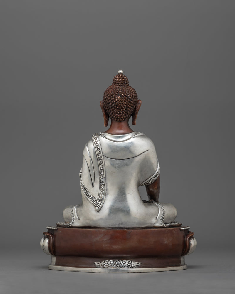 Oxidized Silver-Plated Shakyamuni Buddha Figurine | Sage of Shakya Clan