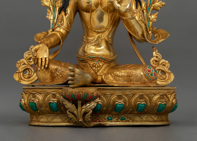 24K Gold Gilded Green Tara Tibetan Goddess | Compassionate Buddha