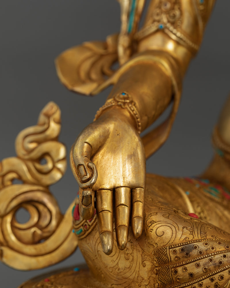 24K Gold Gilded Green Tara Tibetan Goddess | Compassionate Buddha