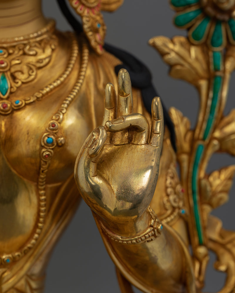 24K Gold Gilded Green Tara Tibetan Goddess | Compassionate Buddha