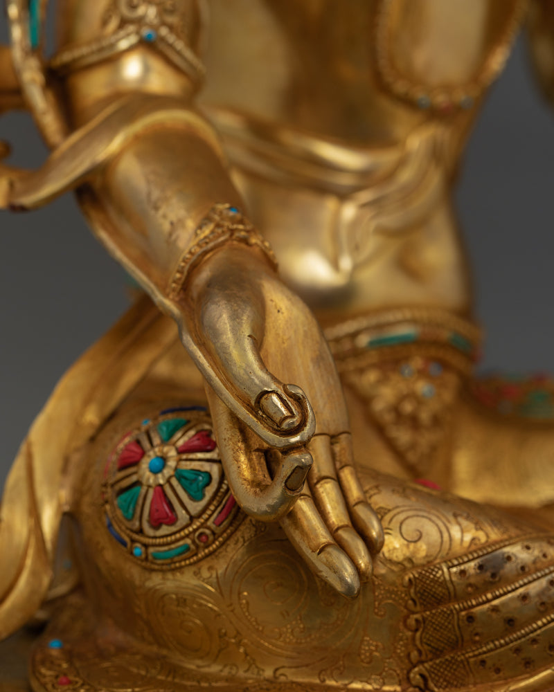 24K Gold Gilded Green Tara Tibetan Goddess | Compassionate Buddha