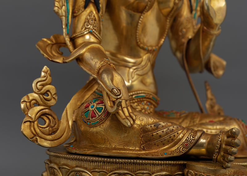 24K Gold Gilded Green Tara Tibetan Goddess | Compassionate Buddha