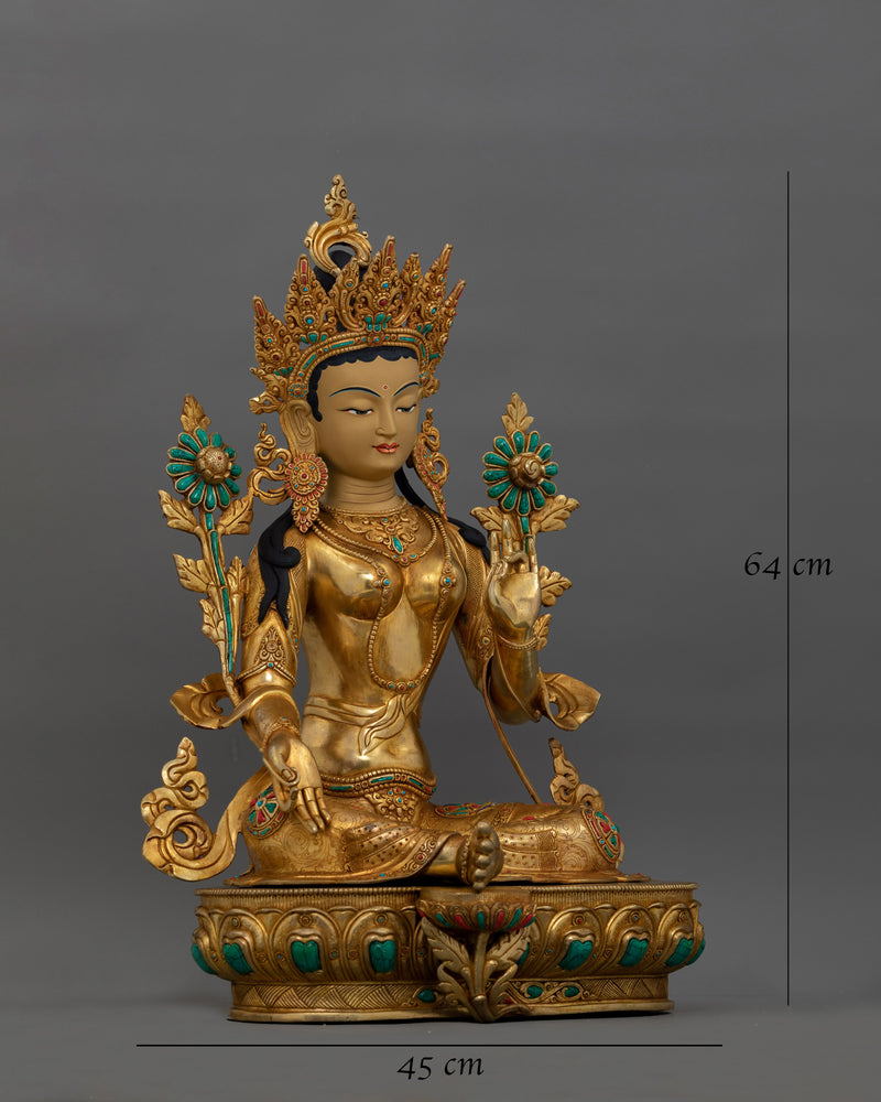 24K Gold Gilded Green Tara Tibetan Goddess | Compassionate Buddha