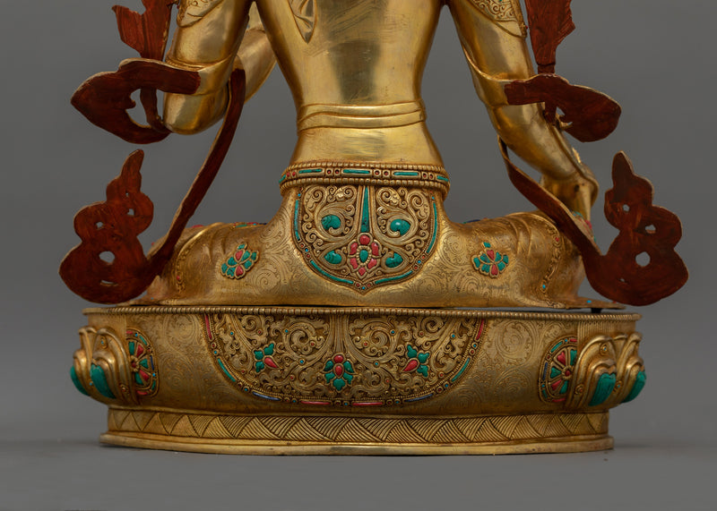 24K Gold Gilded Green Tara Tibetan Goddess | Compassionate Buddha