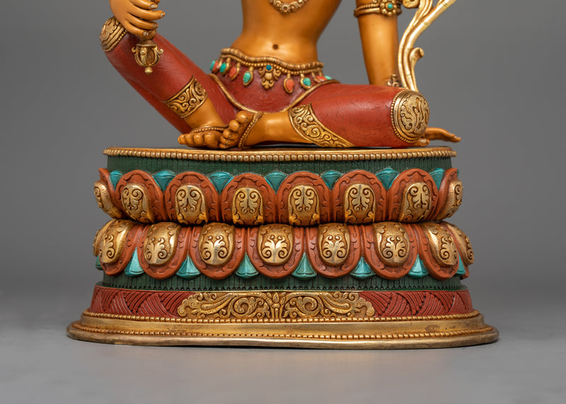 Tibetan Manjushri Deity of Knowledge Statue | 24K Gold Gilded  Sculpture