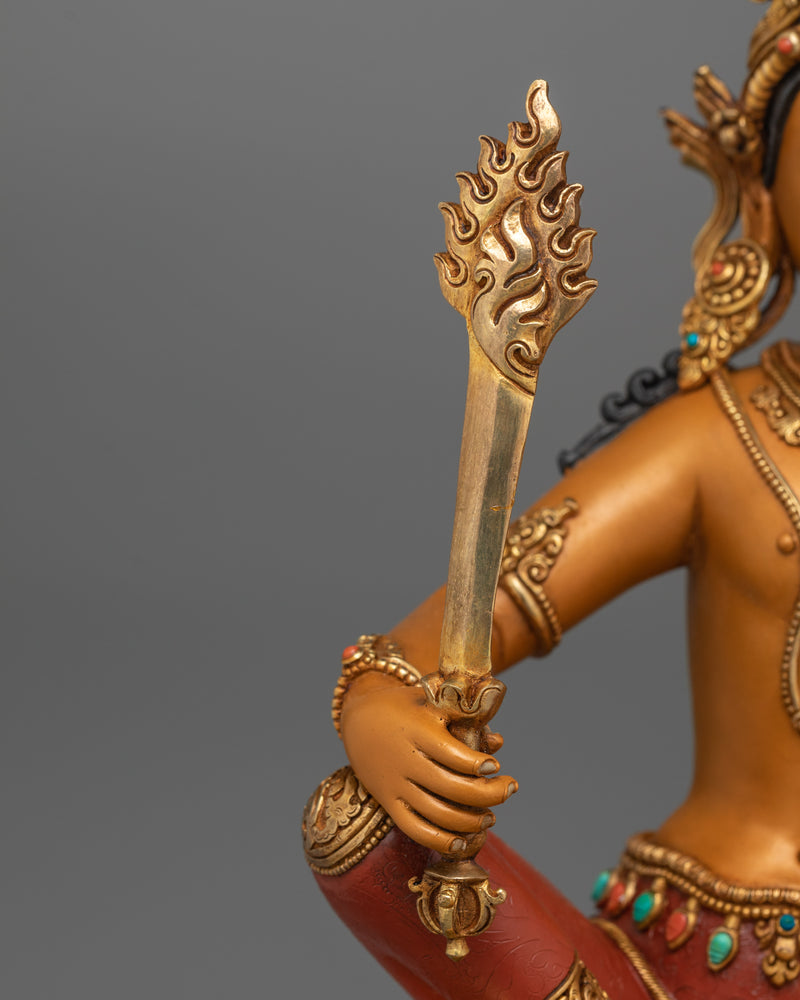 Tibetan Manjushri Deity of Knowledge Statue | 24K Gold Gilded  Sculpture