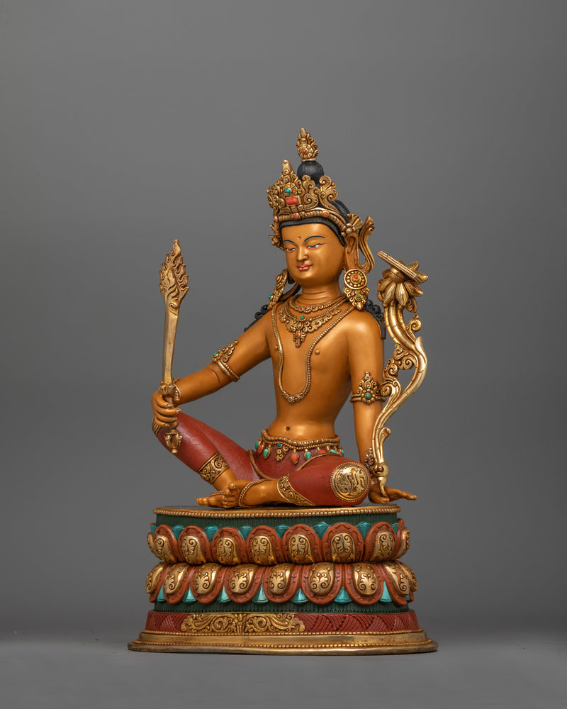 Tibetan Manjushri Deity of Knowledge Statue | 24K Gold Gilded  Sculpture