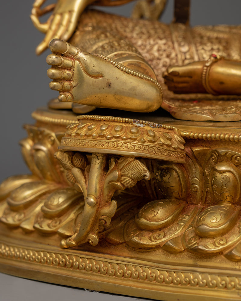 Handcarved Compassionate Green Tara for Shrine | 24K Gold Gilded Tibetan Sculpture