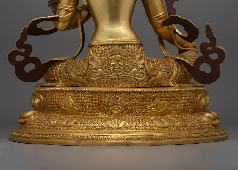 Handcarved Compassionate Green Tara for Shrine | 24K Gold Gilded Tibetan Sculpture