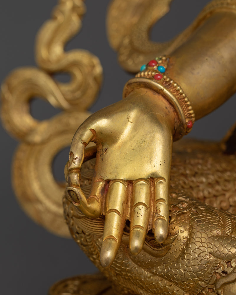 Handcarved Compassionate Green Tara for Shrine | 24K Gold Gilded Tibetan Sculpture