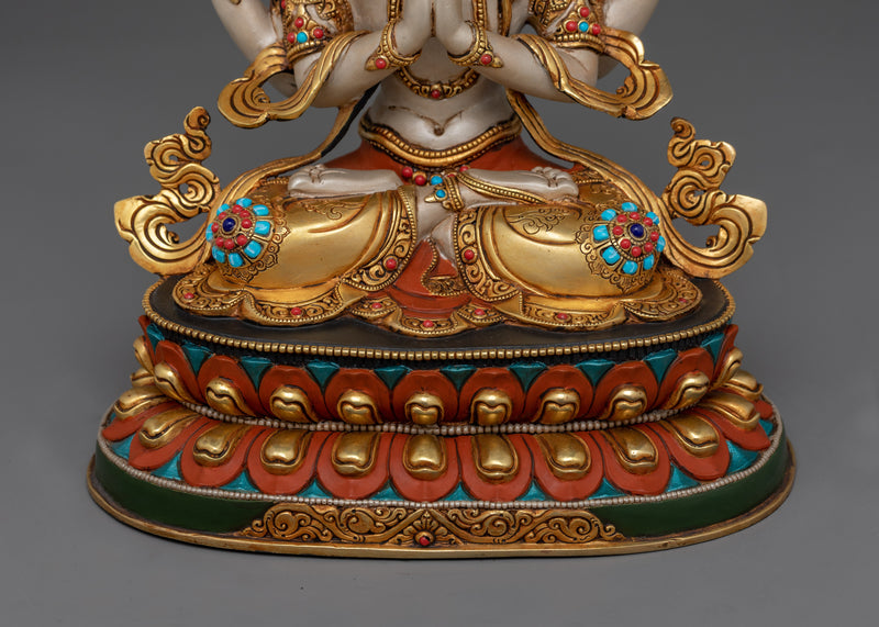 Chenrezig Statue on Double Petal Lotus | Embodiment of Compassion