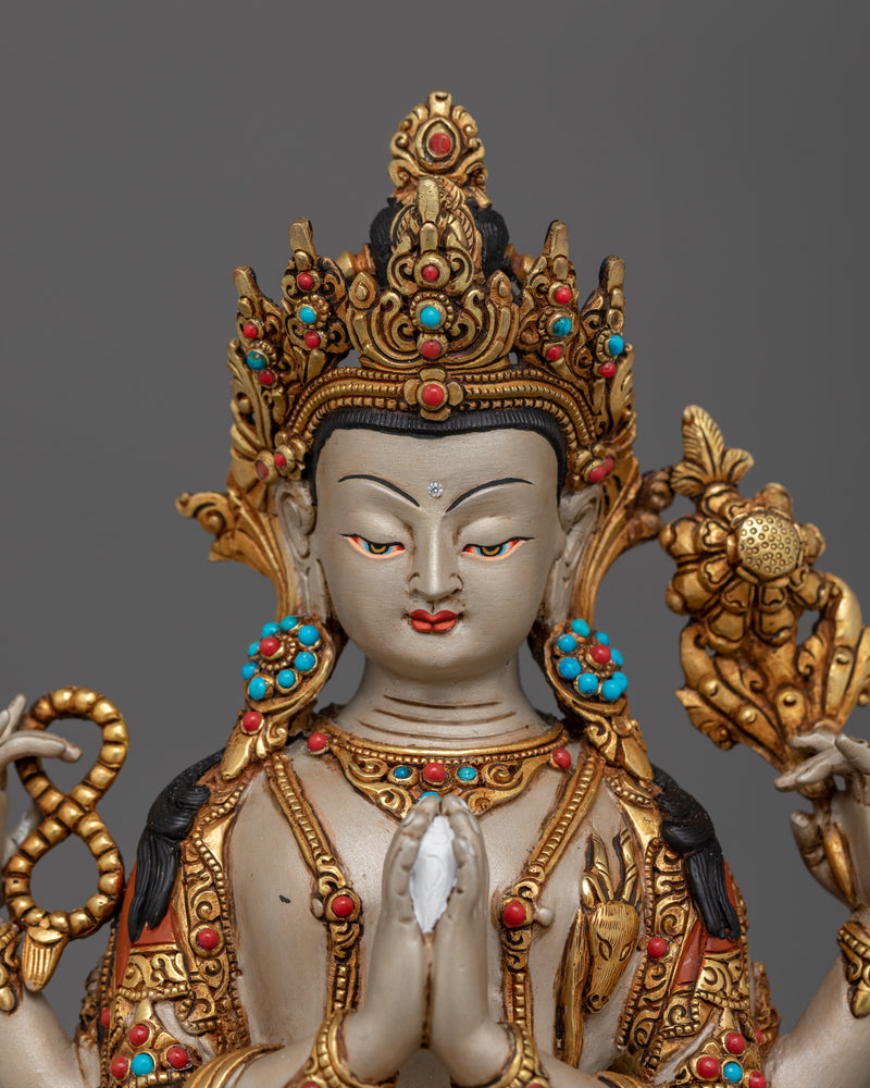 Chenrezig Statue on Double Petal Lotus | Embodiment of Compassion