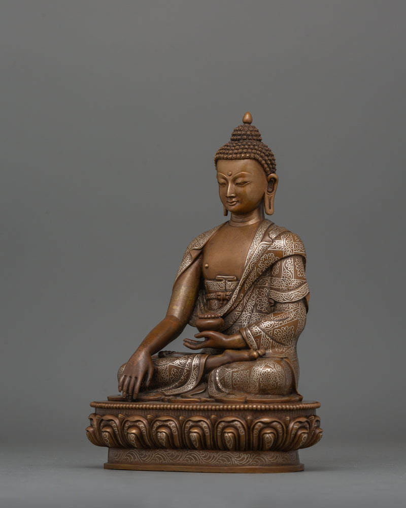 Awakening Shakyamuni Buddha Statue | Copper & Silver Sculpture for Spiritual Reflection