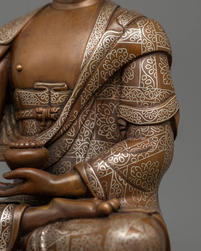 Awakening Shakyamuni Buddha Statue | Copper & Silver Sculpture for Spiritual Reflection