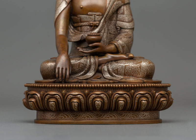 Awakening Shakyamuni Buddha Statue | Copper & Silver Sculpture for Spiritual Reflection