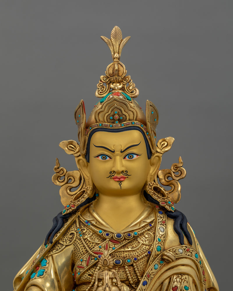 Guru Rinpoche Healing Gemstone Figure |  24K Gold Gilded with Hand-Carved Gemstones