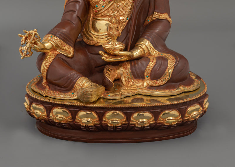 Gold Gilded Shakyamuni Buddha Statue Set | Oxidized Copper with 24K Gold