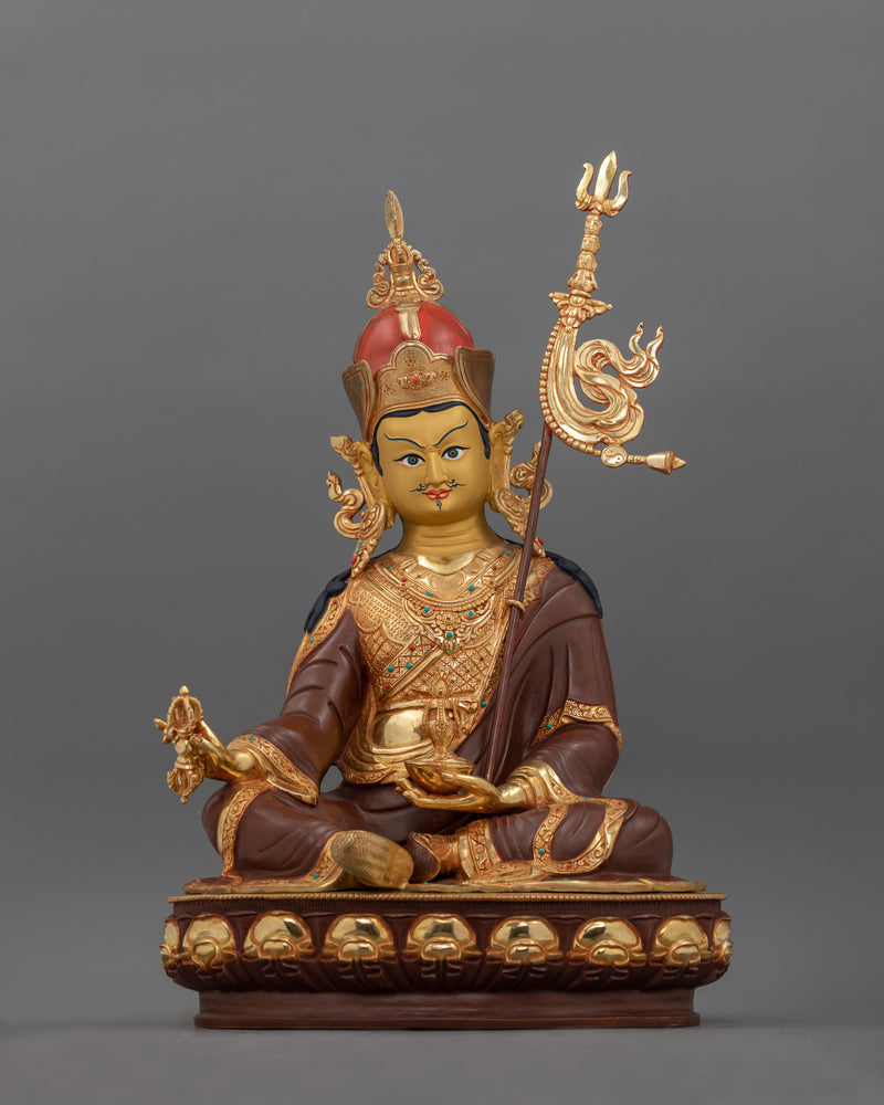 Gold Gilded Shakyamuni Buddha Statue Set | Oxidized Copper with 24K Gold