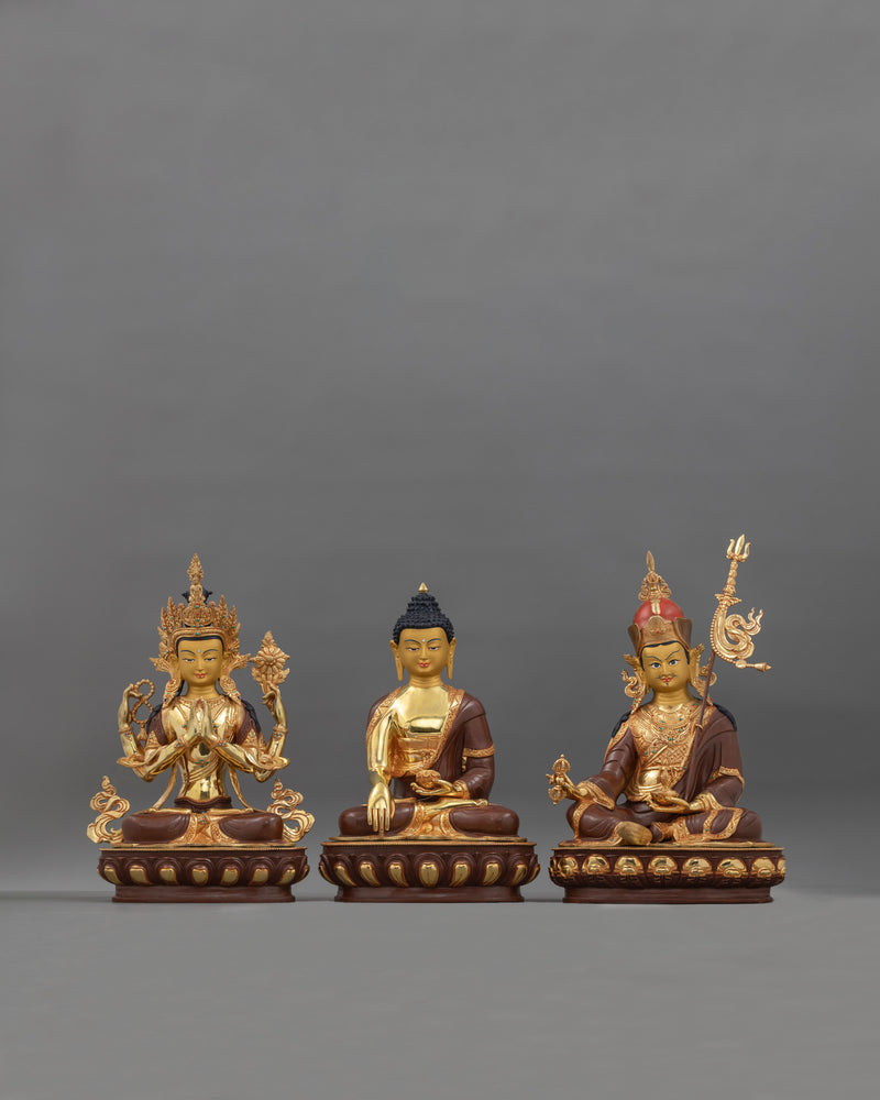 Gold Gilded Shakyamuni Buddha Statue Set 